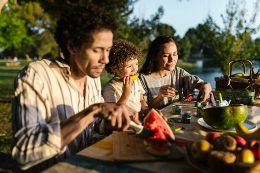 family enjoying a picnic in the park