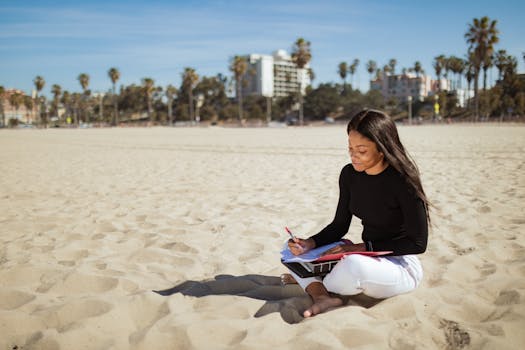 working remotely on a beach