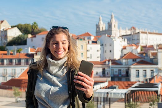 Image of a happy traveler in Europe