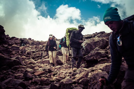 Exciting group of hikers on a scenic trail