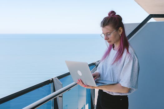 digital nomad working from a beach