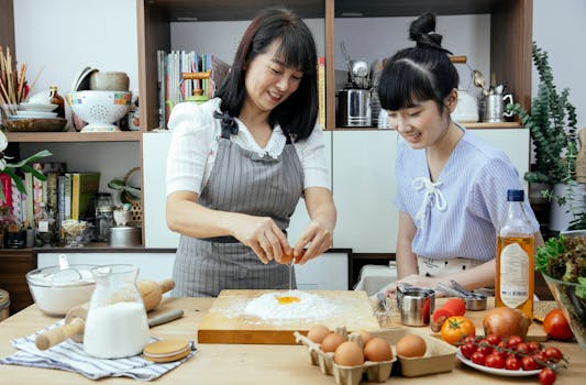 family cooking together at home