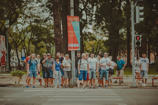 group of travelers exploring a city on foot