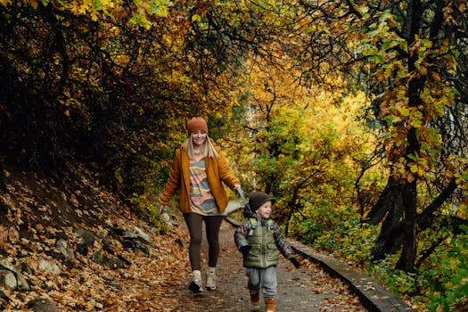 happy family hiking in a national park