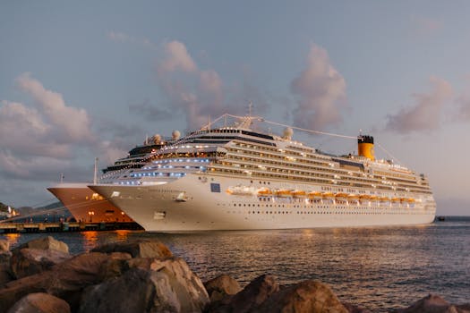 Cruise ship at sunset